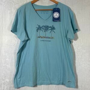 Life is Good T Shirt XL Blue Palm Trees NEW Cool Flower Crusher Tee